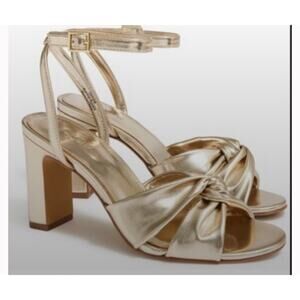 J CREW Gold Metallic Twisted Leather Block Heels Size 8 Prom Homecoming Dance